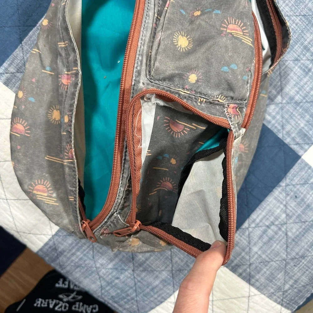 KAVU Rope Bag Sling Backpack Sun Mirage Print Grey Canvas Crossbody Bag